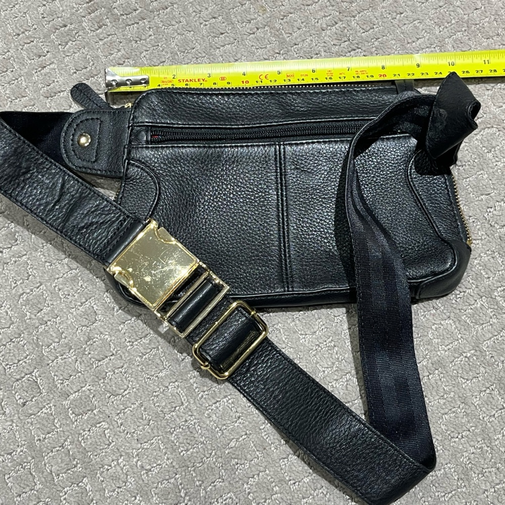 Vintage Danier Black Leather Mini Crossbody Belt Bag